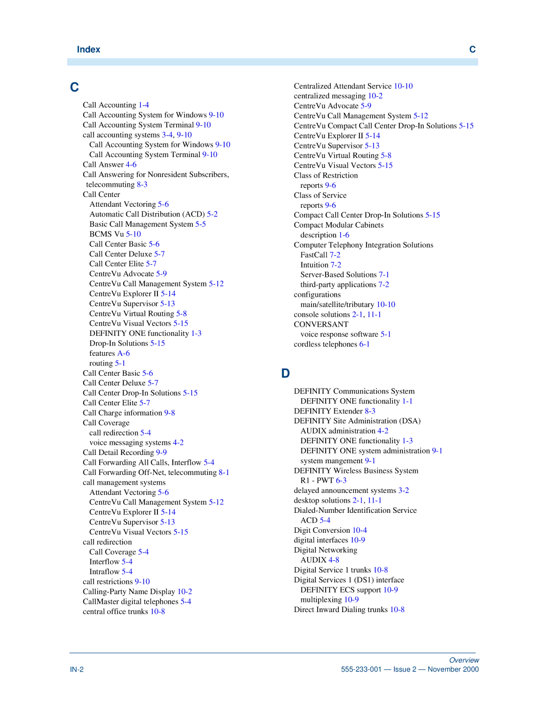 Avaya 555-233-001 manual Index, Conversant 