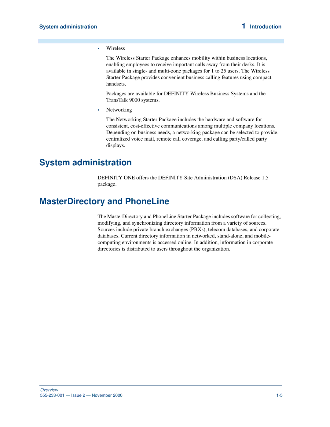 Avaya 555-233-001 manual MasterDirectory and PhoneLine, System administration Introduction 