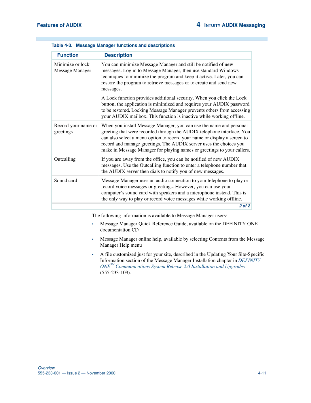 Avaya 555-233-001 manual Features of Audix Intuity Audix Messaging 