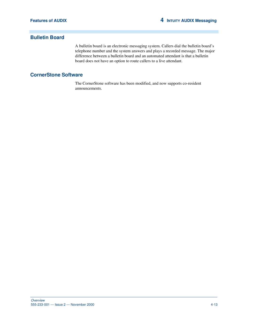 Avaya 555-233-001 manual Bulletin Board, CornerStone Software 