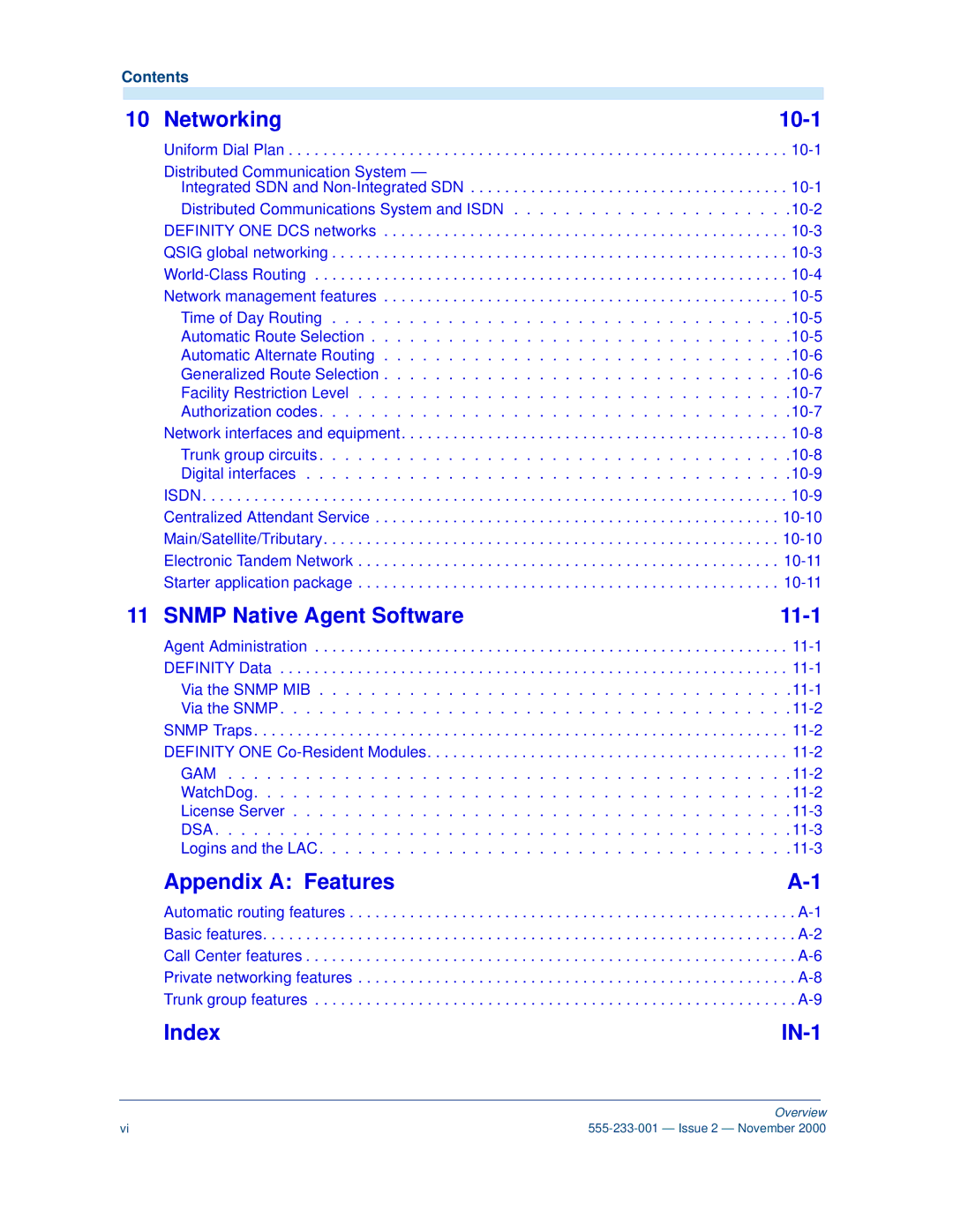 Avaya 555-233-001 manual Index IN-1 