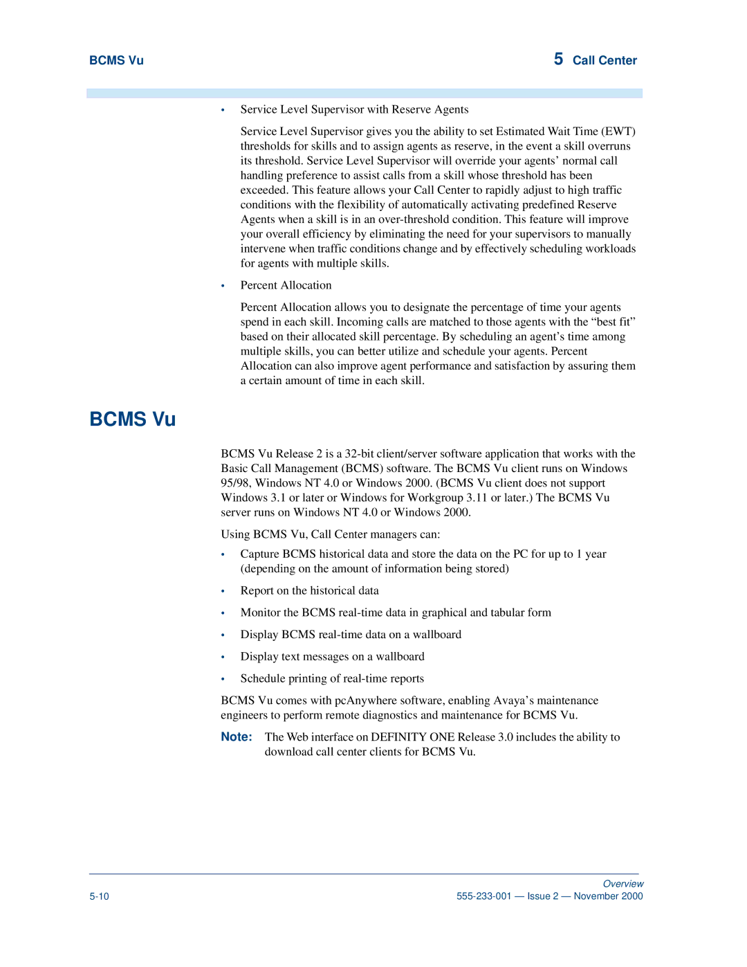 Avaya 555-233-001 manual Bcms Vu Call Center 