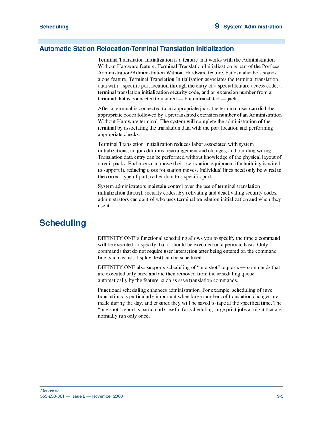 Avaya 555-233-001 manual Scheduling System Administration 