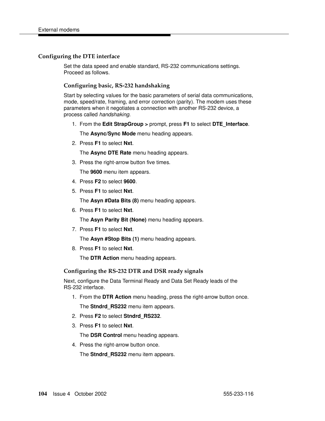 Avaya 555-233-116 manual Configuring the DTE interface, Configuring basic, RS-232 handshaking 