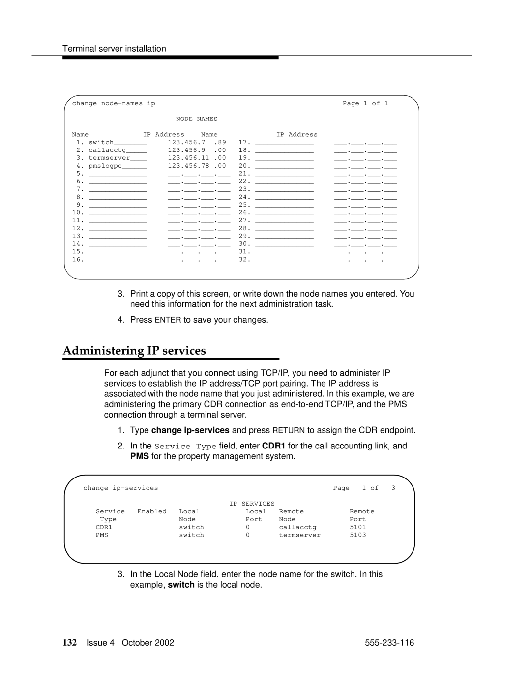 Avaya 555-233-116 manual Administering IP services, Node Names 