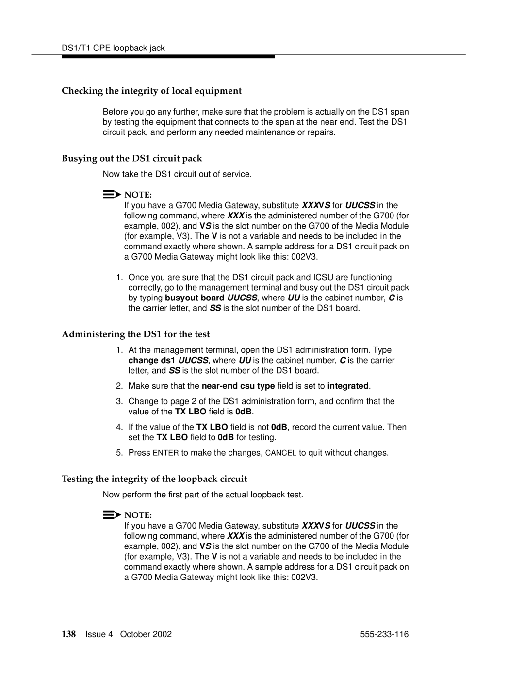 Avaya 555-233-116 manual Checking the integrity of local equipment, Busying out the DS1 circuit pack 