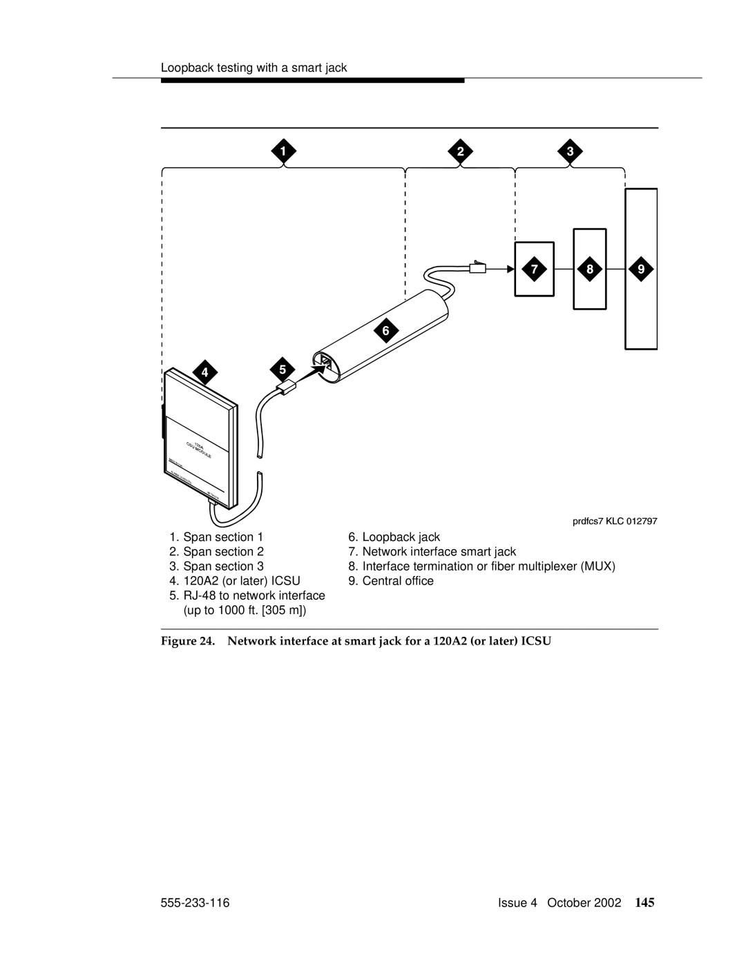 Avaya 555-233-116 manual Network interface at smart jack for a 120A2 or later Icsu 