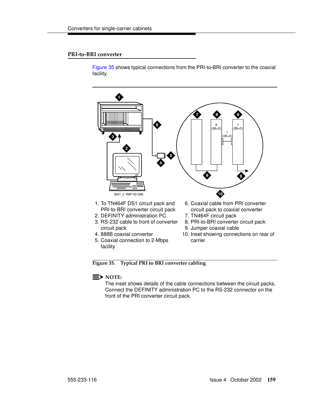 Avaya 555-233-116 manual PRI-to-BRI converter, Typical PRI to BRI converter cabling 