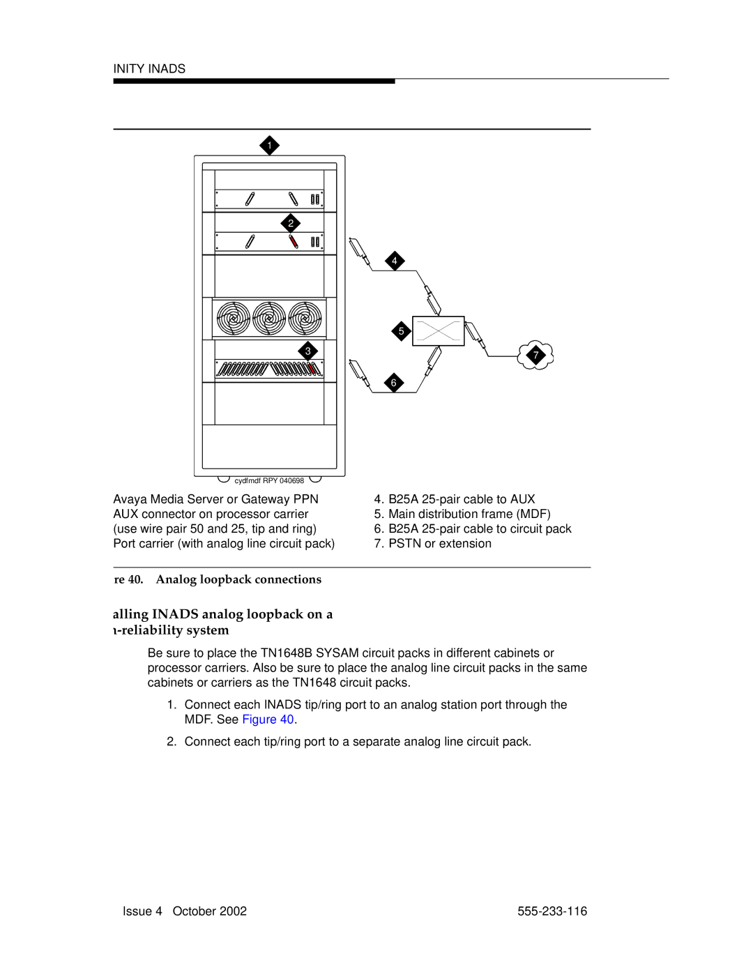 Avaya 555-233-116 manual Analog loopback connections 