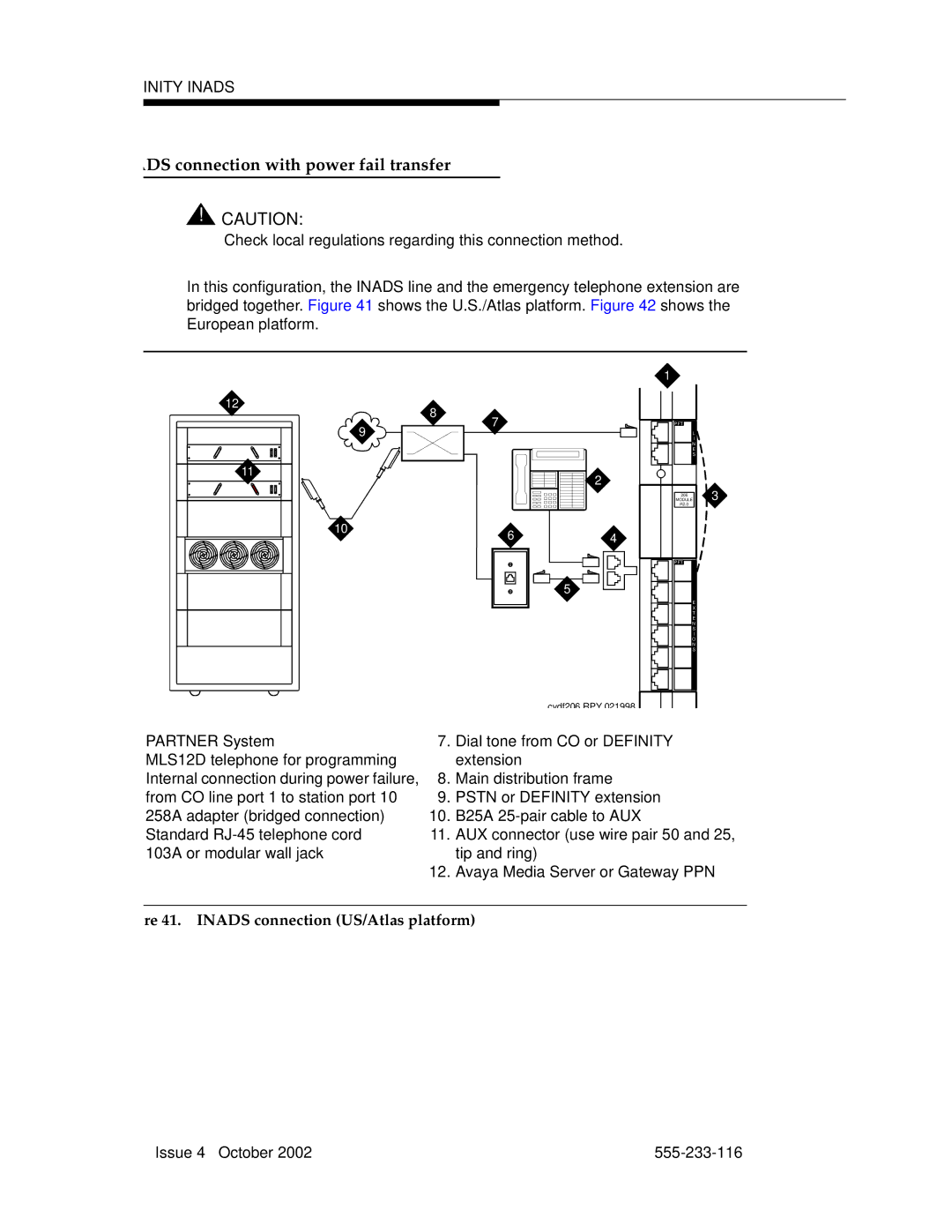 Avaya 555-233-116 Inads connection with power fail transfer, Check local regulations regarding this connection method 