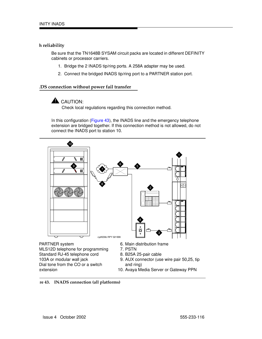 Avaya 555-233-116 manual High reliability, Inads connection without power fail transfer 