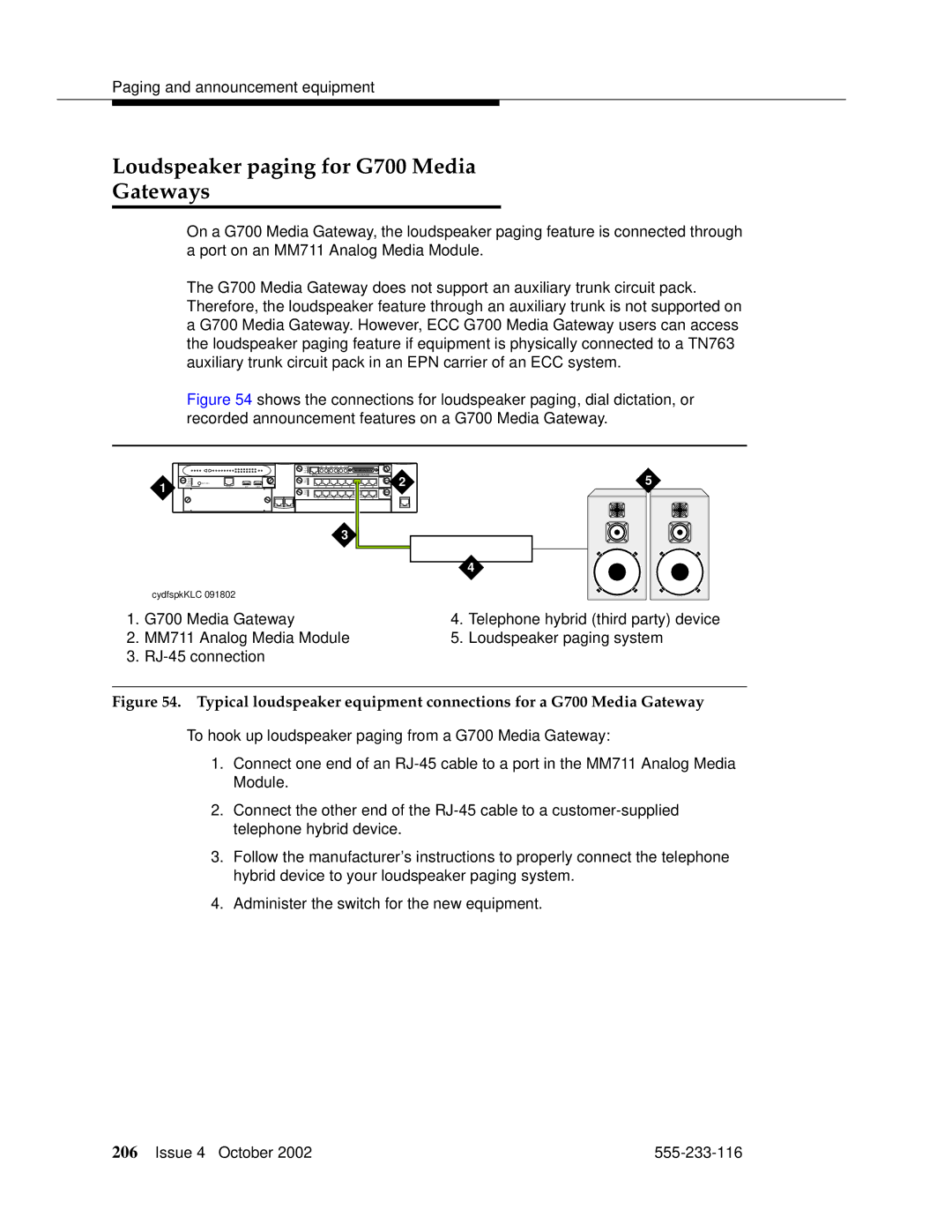 Avaya 555-233-116 manual Loudspeaker paging for G700 Media Gateways 