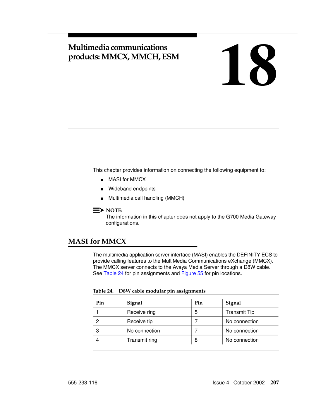 Avaya 555-233-116 manual Multimedia communications Products MMCX, MMCH, ESM18, Masi for Mmcx 