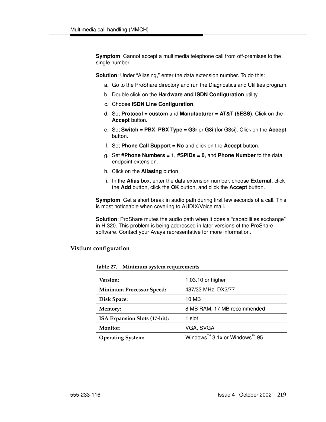 Avaya 555-233-116 manual Vistium configuration 