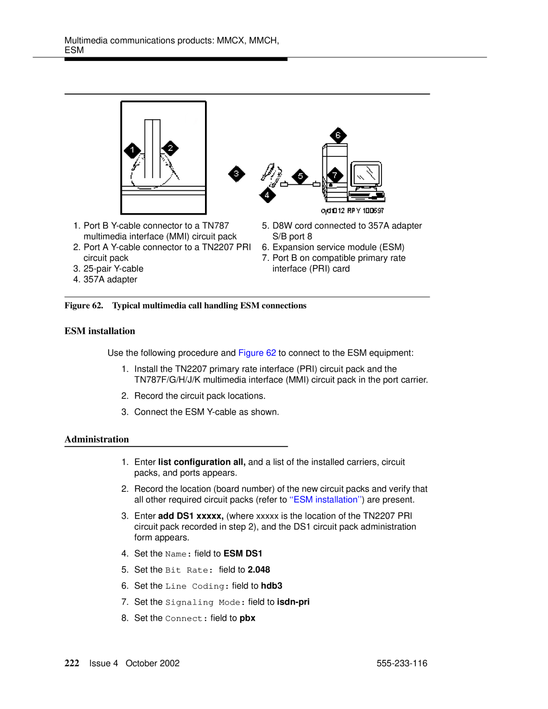 Avaya 555-233-116 manual ESM installation, Typical multimedia call handling ESM connections 