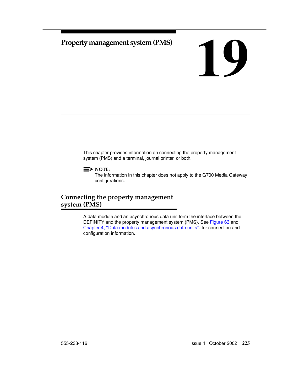 Avaya 555-233-116 manual Property management system PMS, Connecting the property management system PMS 