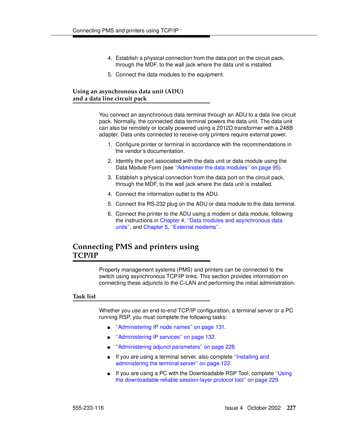 Avaya 555-233-116 manual Connecting PMS and printers using, Tcp/Ip 