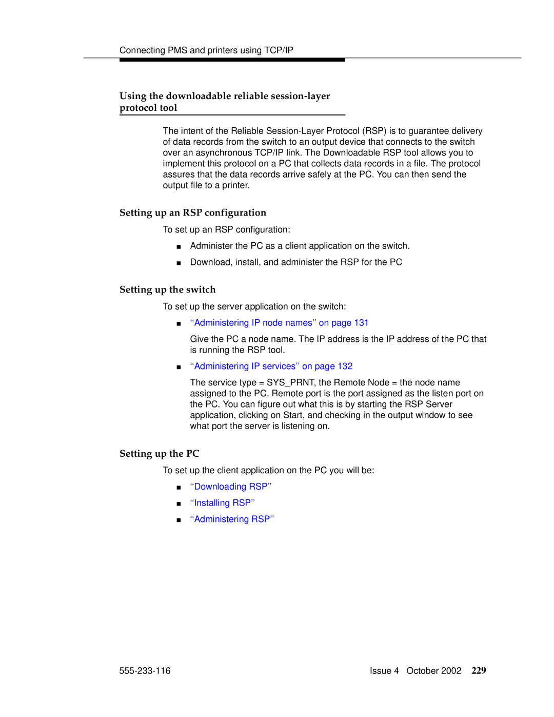 Avaya 555-233-116 manual Using the downloadable reliable session-layer protocol tool, Setting up an RSP configuration 