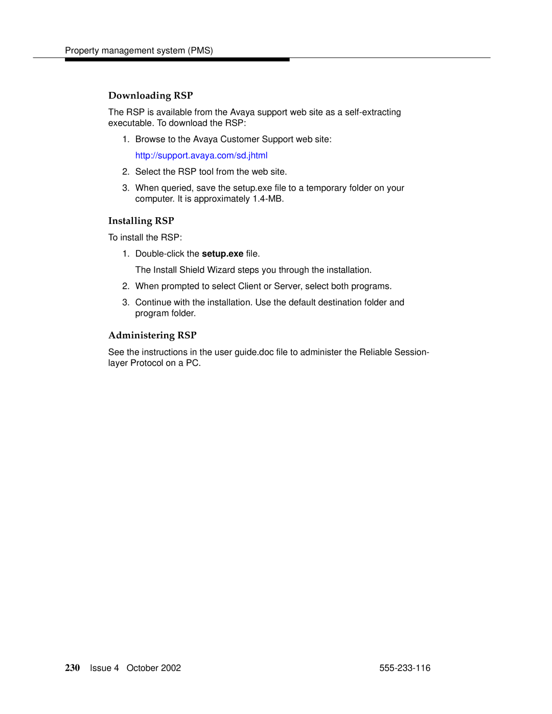 Avaya 555-233-116 manual Downloading RSP 