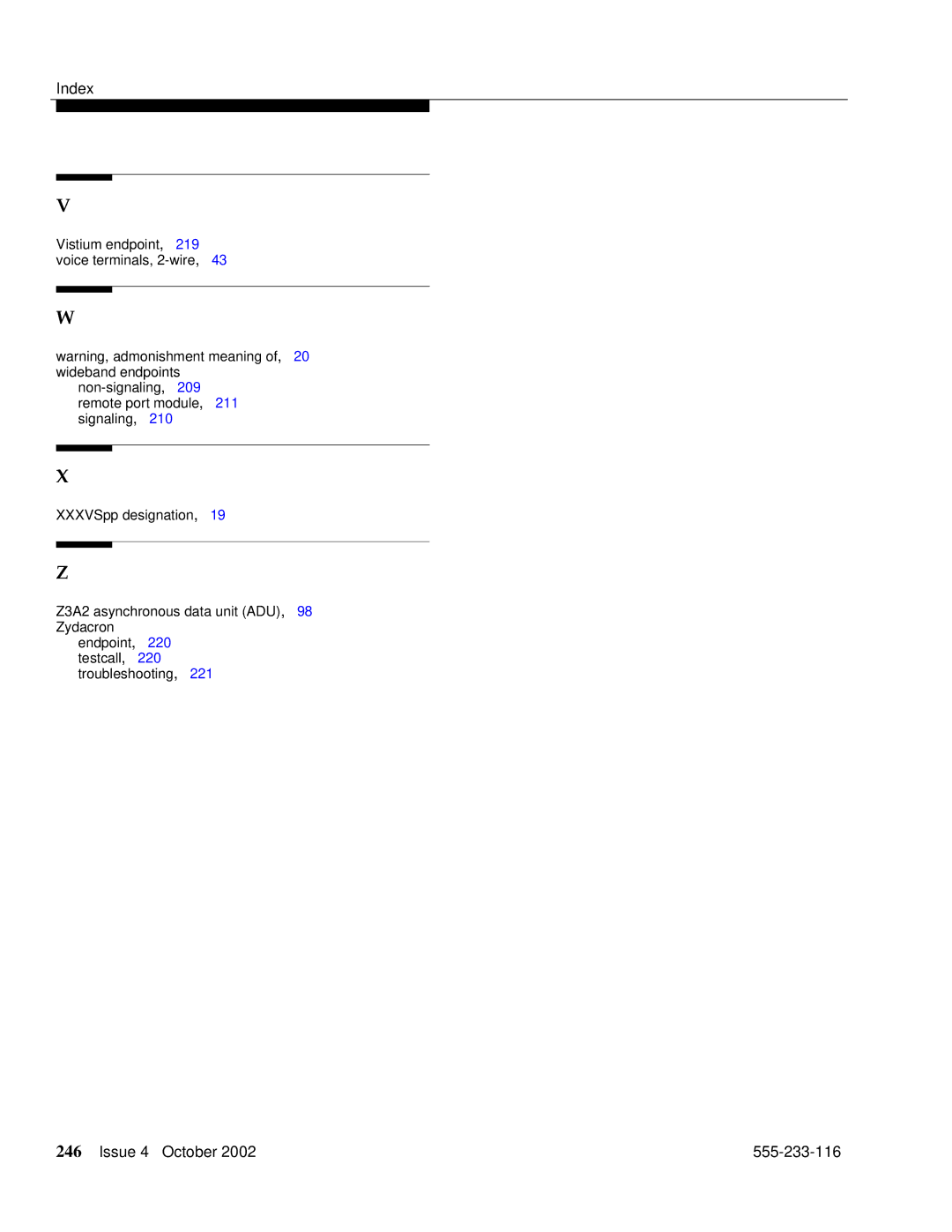 Avaya 555-233-116 manual Index 