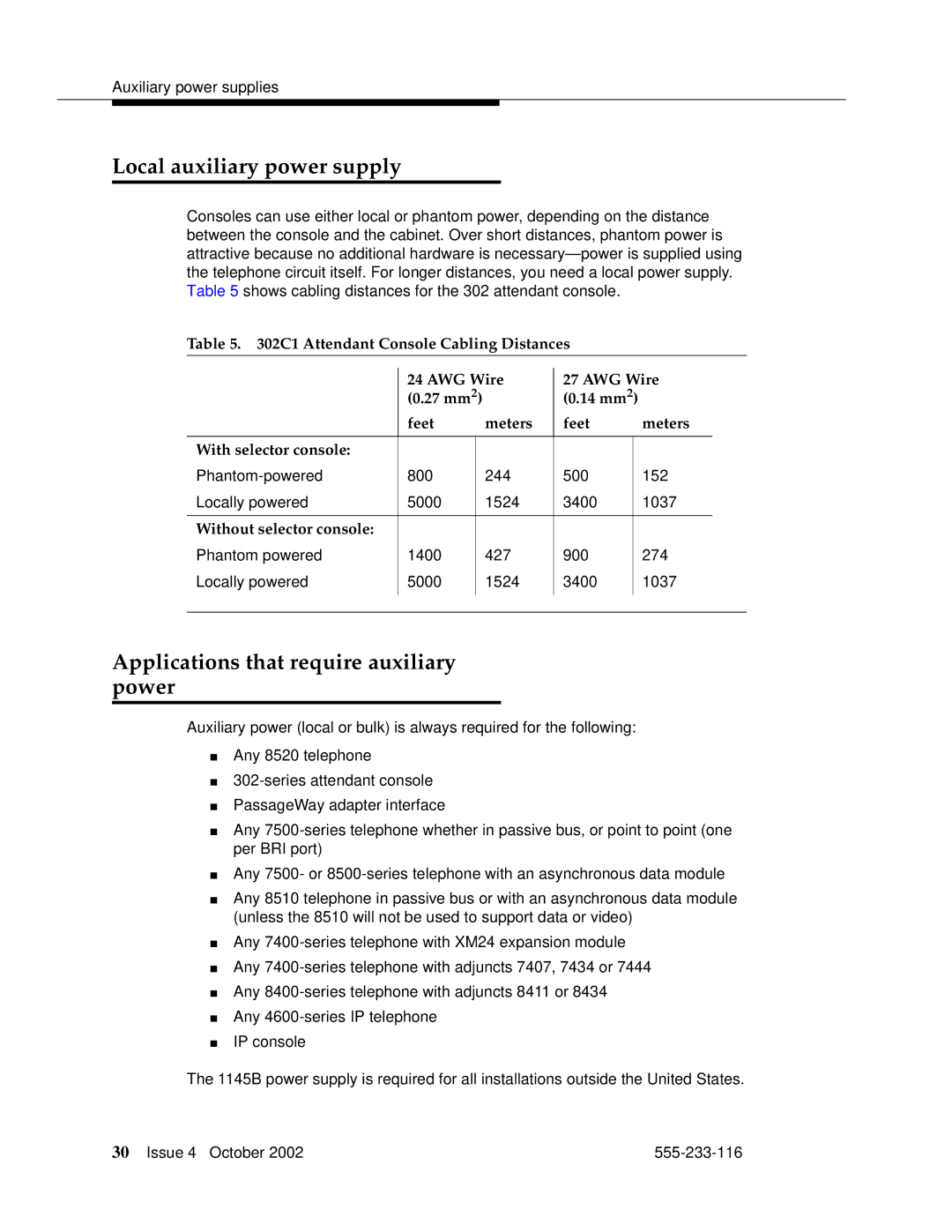 Avaya 555-233-116 manual Local auxiliary power supply, Applications that require auxiliary power 