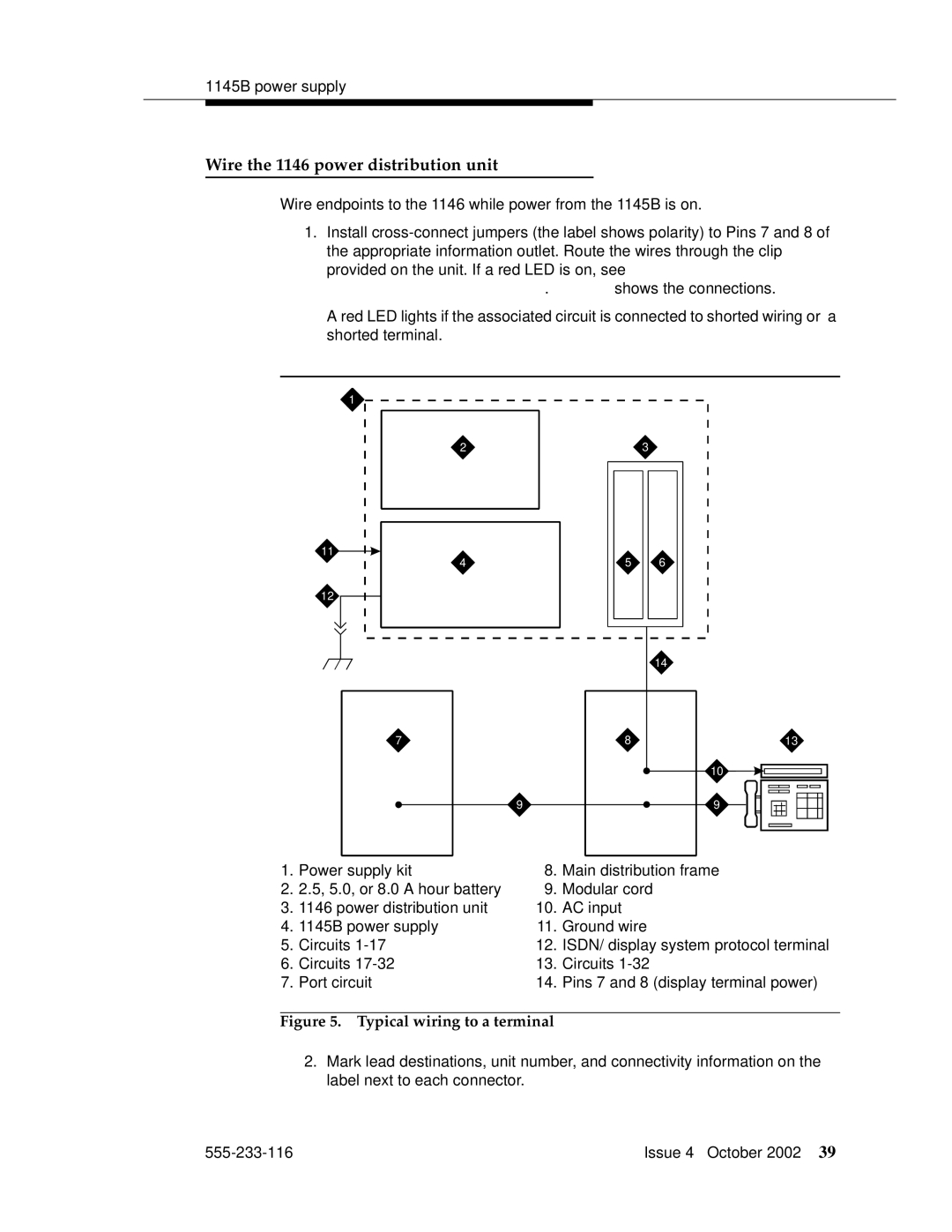 Avaya 555-233-116 manual Wire the 1146 power distribution unit, Typical wiring to a terminal 