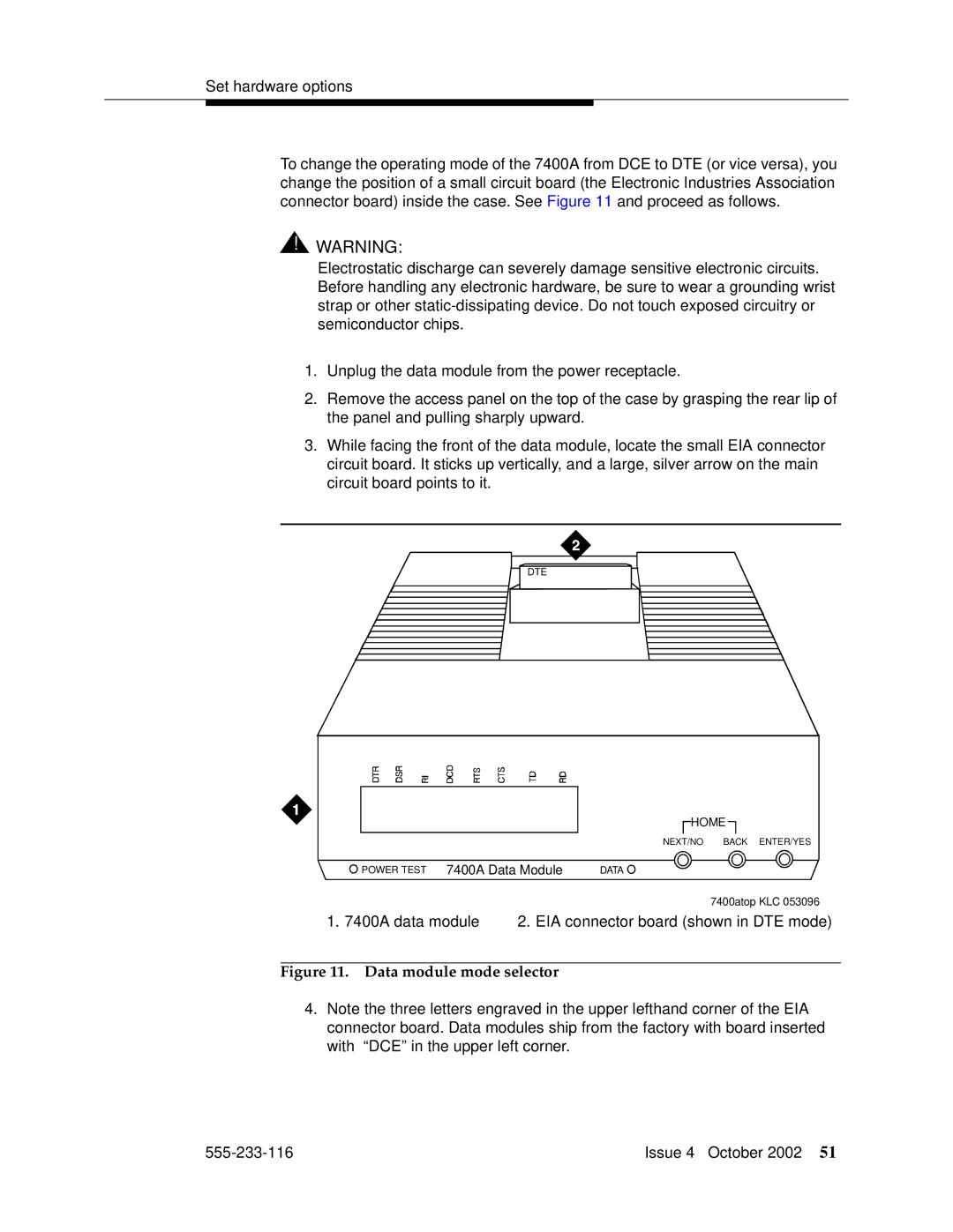 Avaya 555-233-116 manual Data module mode selector 