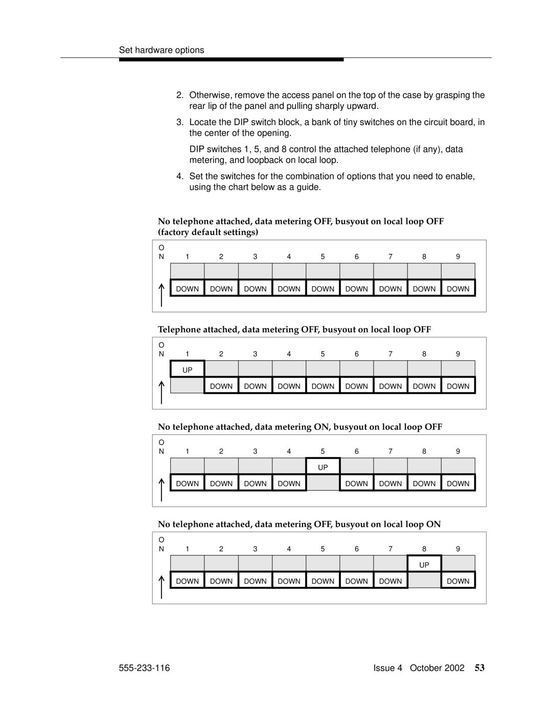 Avaya 555-233-116 manual Down 