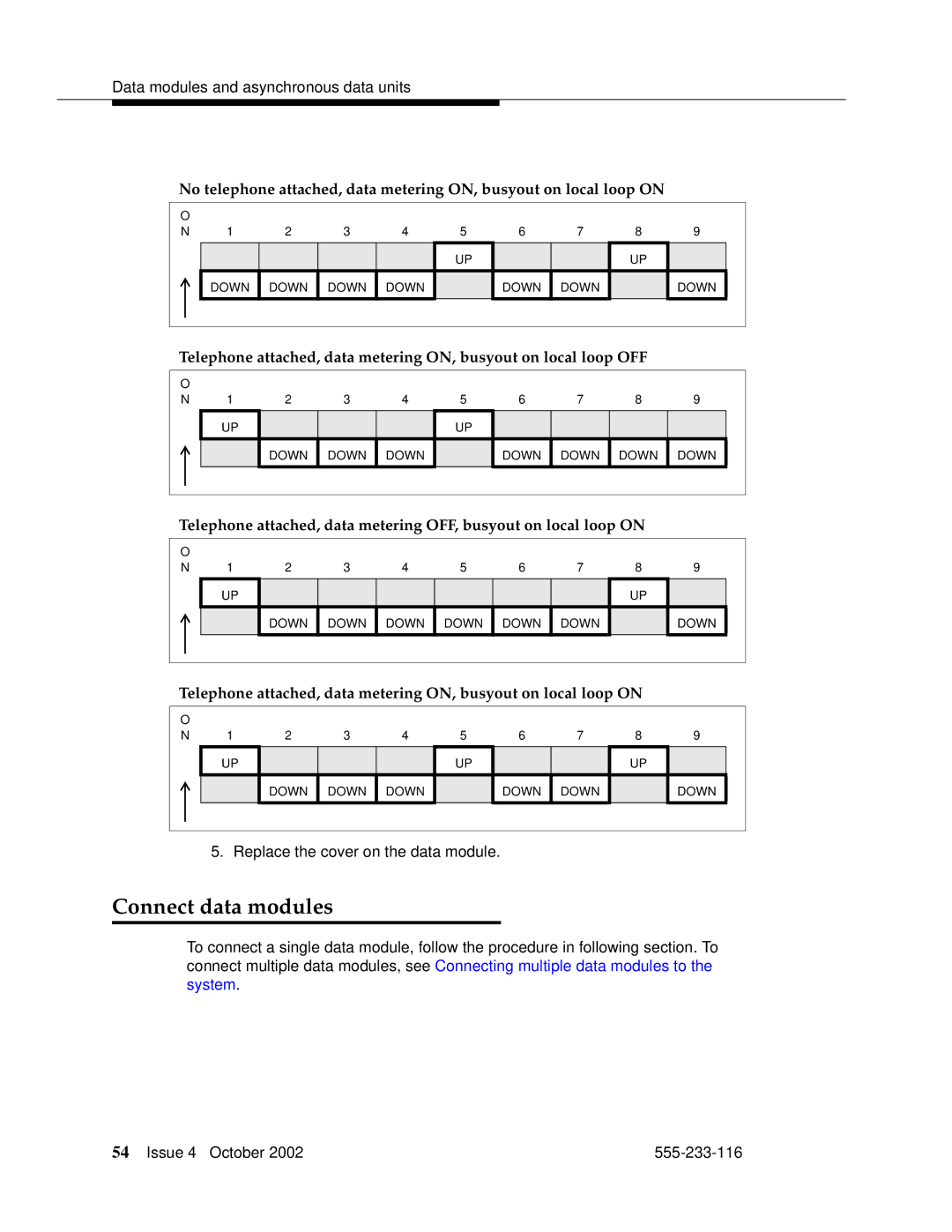 Avaya 555-233-116 manual Connect data modules 