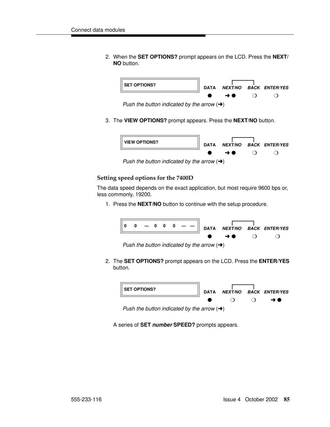 Avaya 555-233-116 manual Setting speed options for the 7400D 