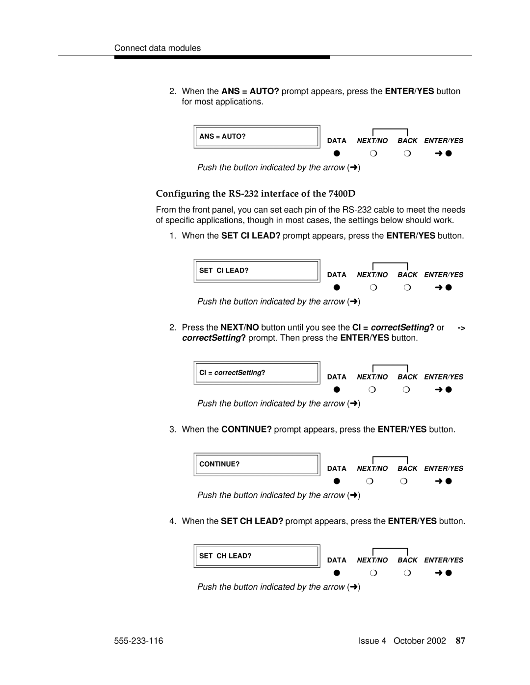 Avaya 555-233-116 manual Configuring the RS-232 interface of the 7400D 