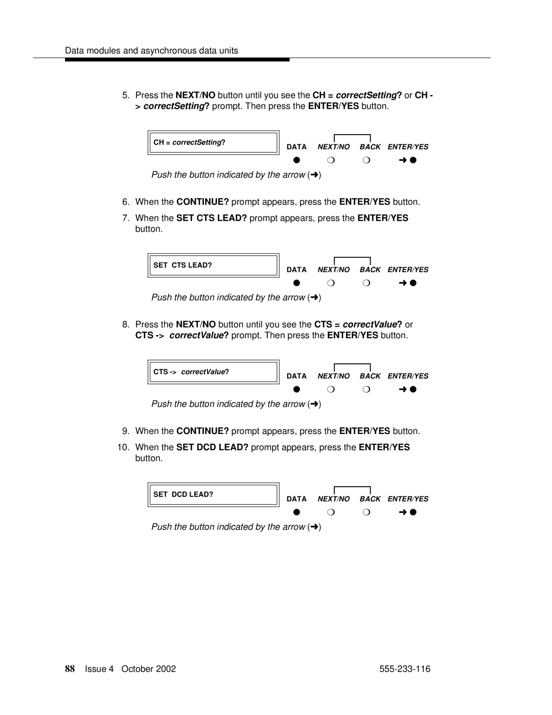 Avaya 555-233-116 manual CH = correctSetting? 