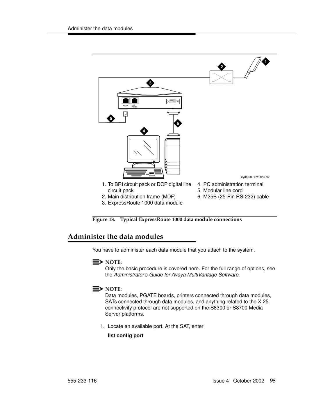 Avaya 555-233-116 manual Administer the data modules, Typical ExpressRoute 1000 data module connections 