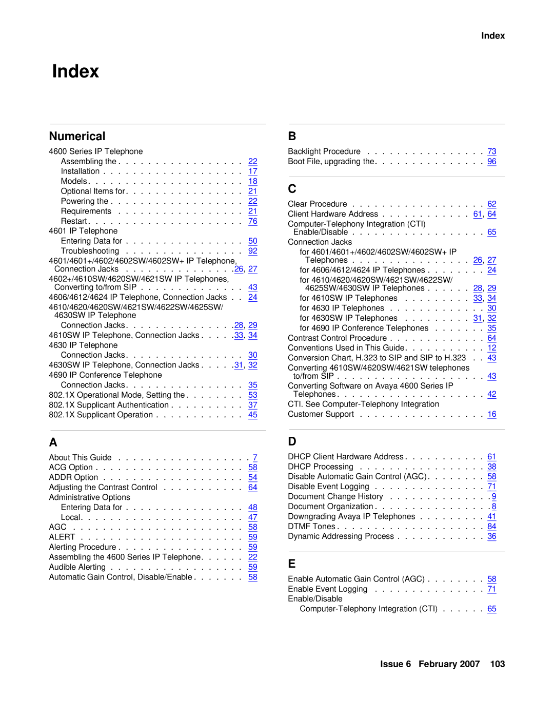 Avaya 555-233-128 manual Index 