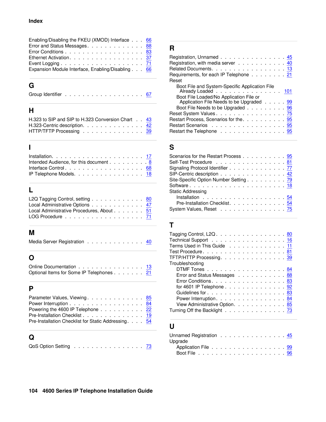 Avaya 555-233-128 manual 104 4600 Series IP Telephone Installation Guide 