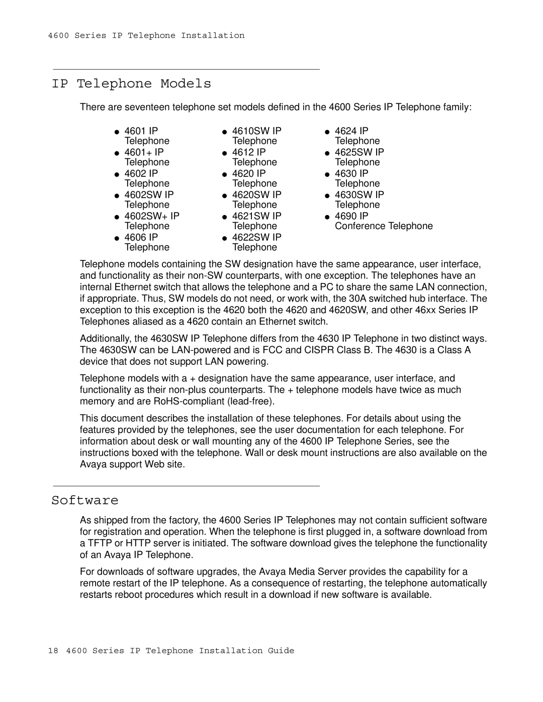 Avaya 555-233-128 manual IP Telephone Models, Software 