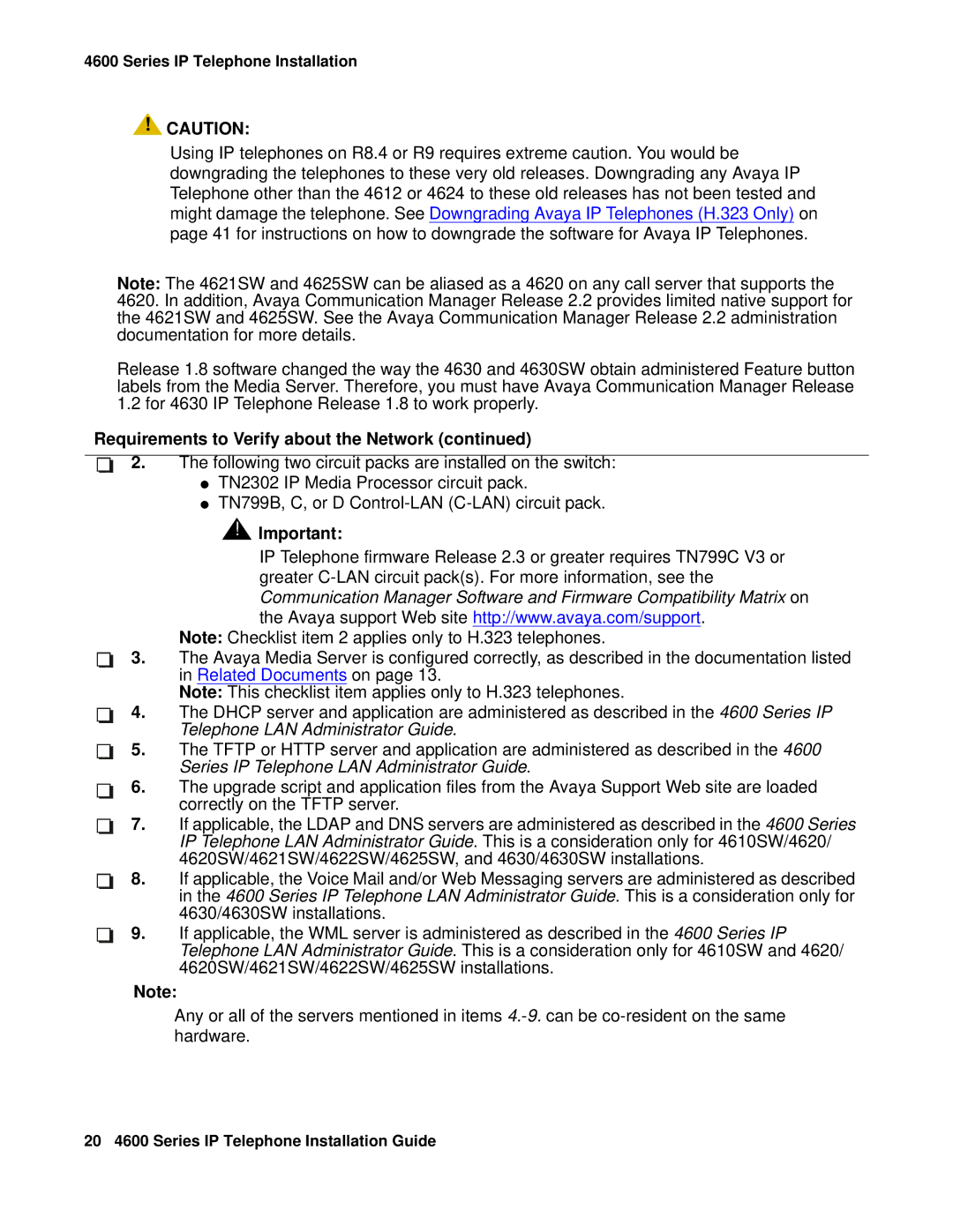 Avaya 555-233-128 manual 20 4600 Series IP Telephone Installation Guide 