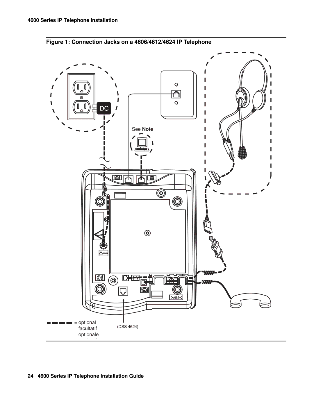 Avaya 555-233-128 manual Connection Jacks on a 4606/4612/4624 IP Telephone 