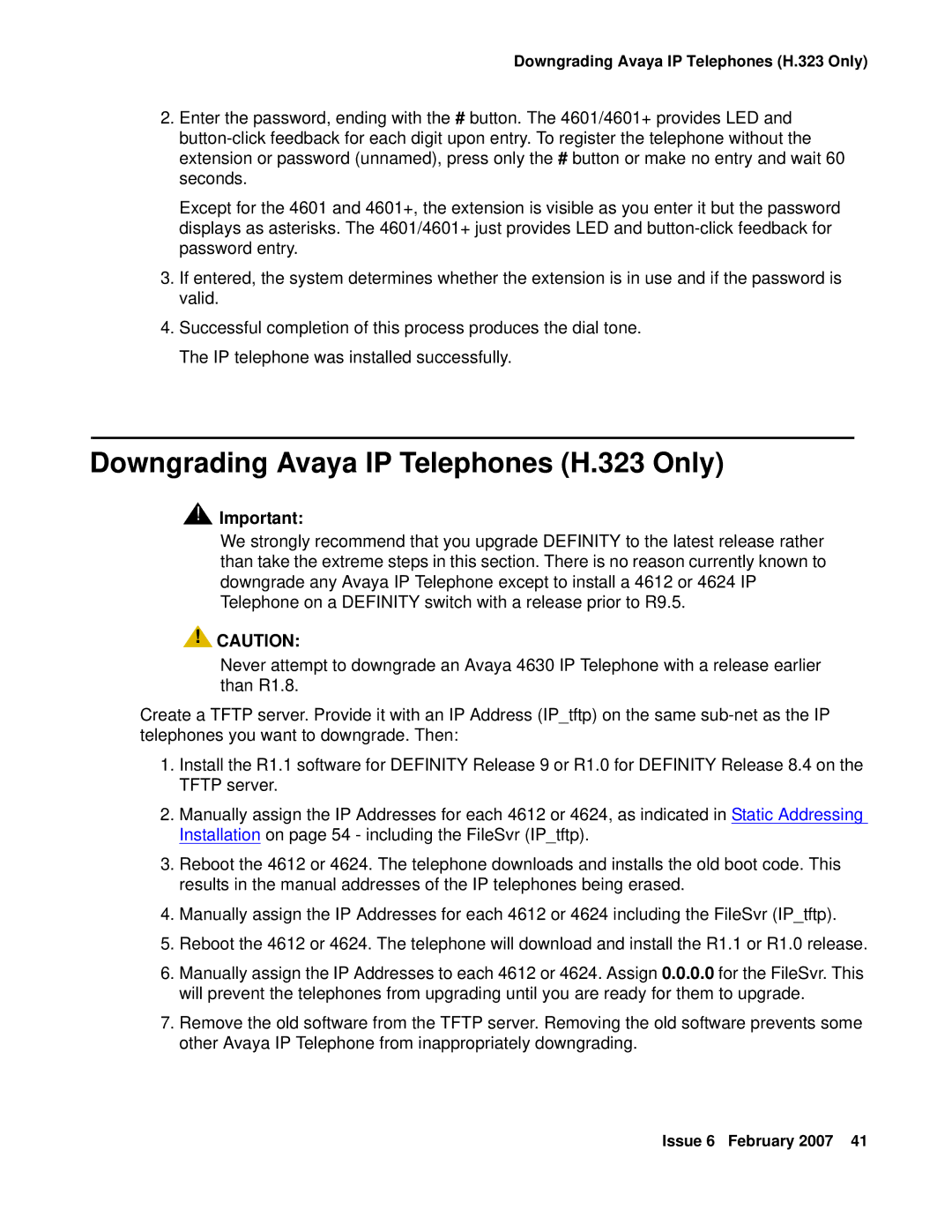 Avaya 555-233-128 manual Downgrading Avaya IP Telephones H.323 Only 