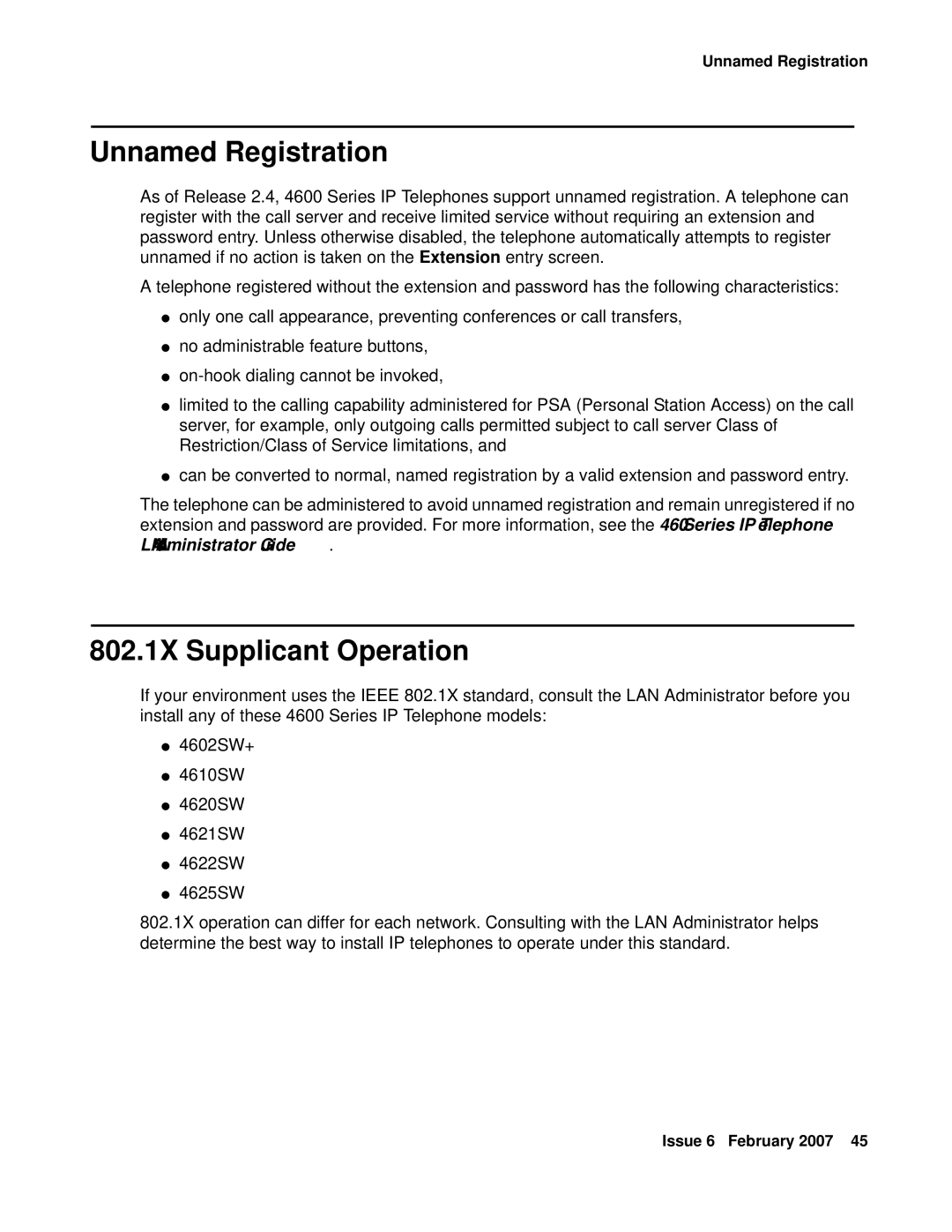 Avaya 555-233-128 manual Unnamed Registration, 802.1X Supplicant Operation 