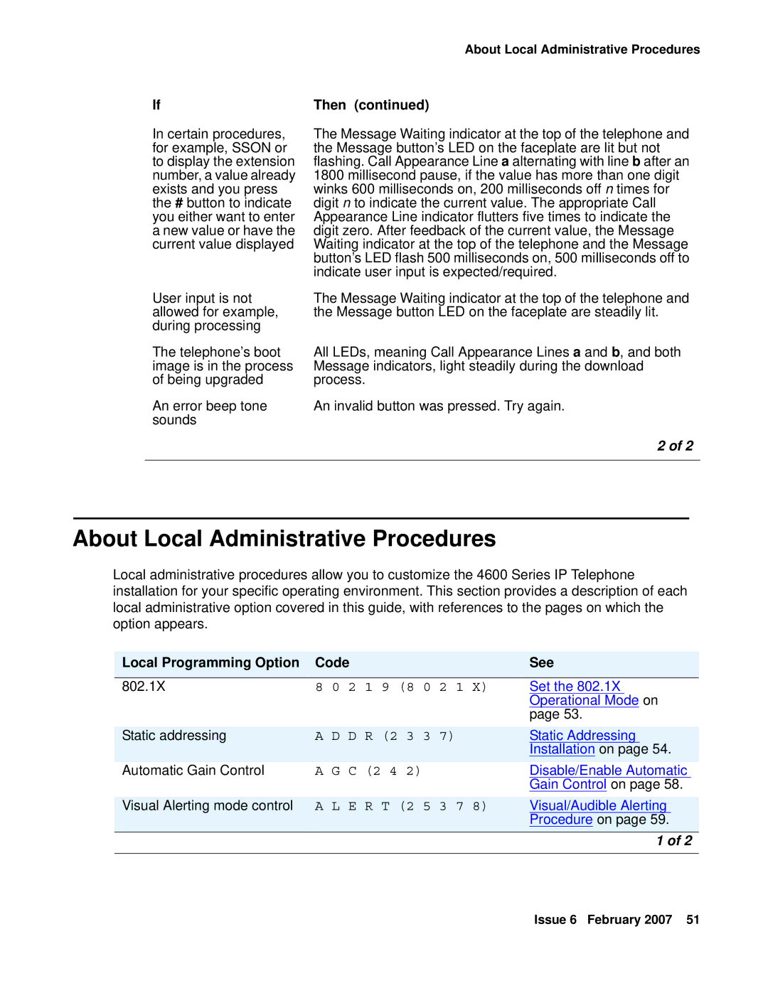 Avaya 555-233-128 manual About Local Administrative Procedures, Local Programming Option Code See 