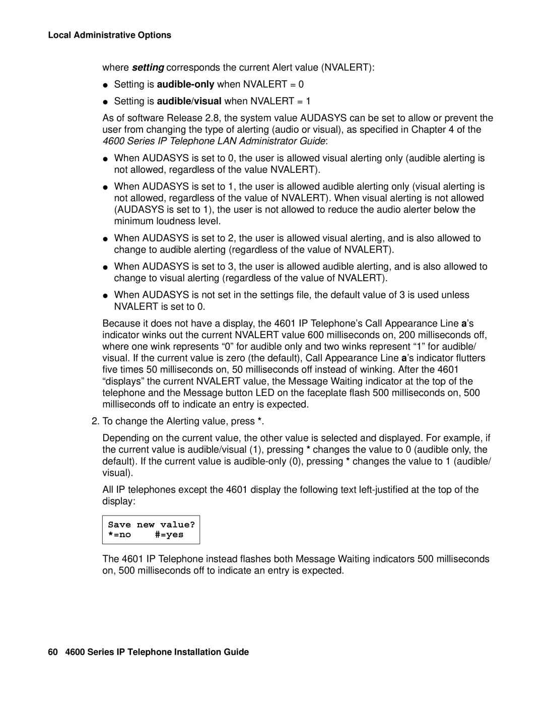 Avaya 555-233-128 manual 60 4600 Series IP Telephone Installation Guide 