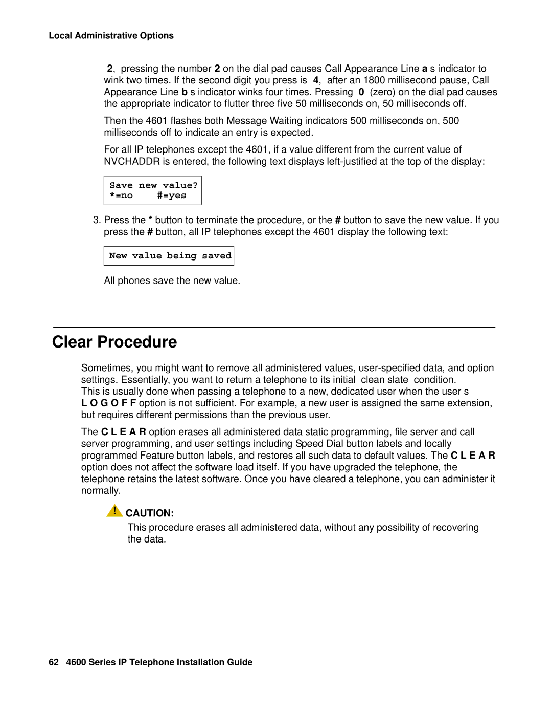 Avaya 555-233-128 manual Clear Procedure 