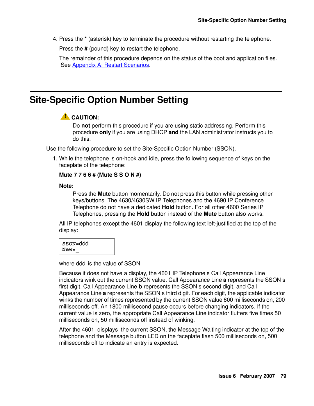 Avaya 555-233-128 manual Site-Specific Option Number Setting, Mute 7 7 6 6 # Mute S S O N #, SSON=ddd New= 