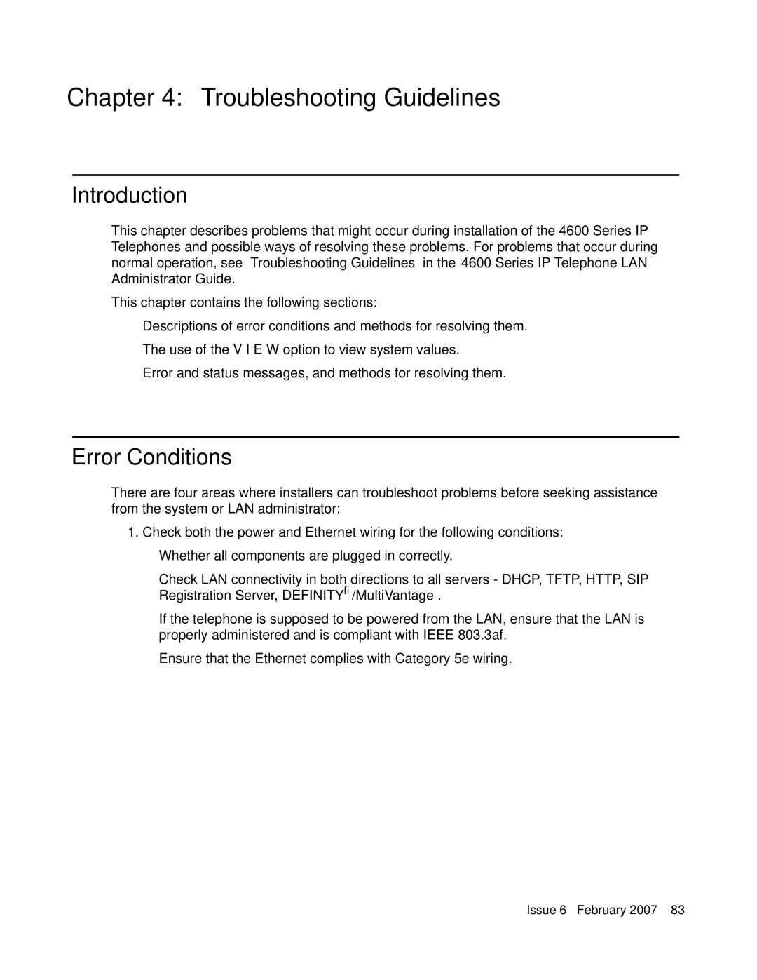 Avaya 555-233-128 manual Troubleshooting Guidelines, Error Conditions 