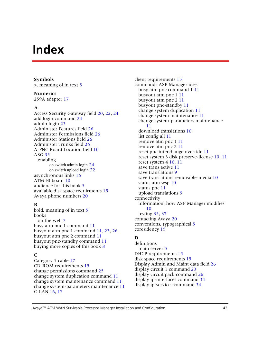 Avaya 555-233-223 manual Symbols, Numerics 