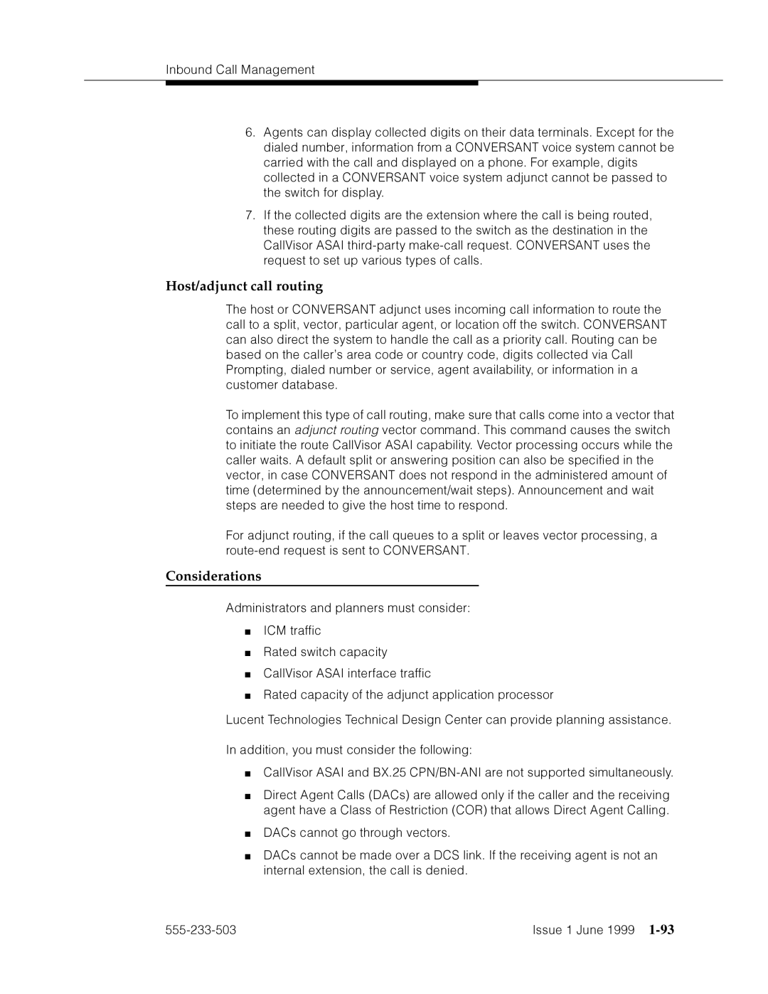 Avaya 555-233-503 manual Host/adjunct call routing, ¤m=˜dd˜mVFhFm› 