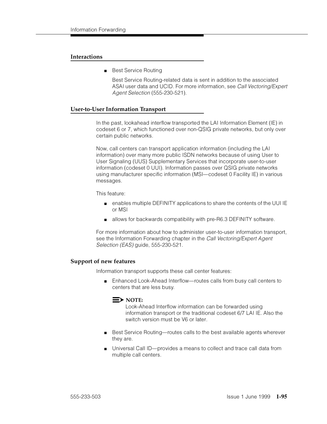 Avaya 555-233-503 manual User-to-User Information Transport, Support of new features, MOph›apm˜p§=amV 