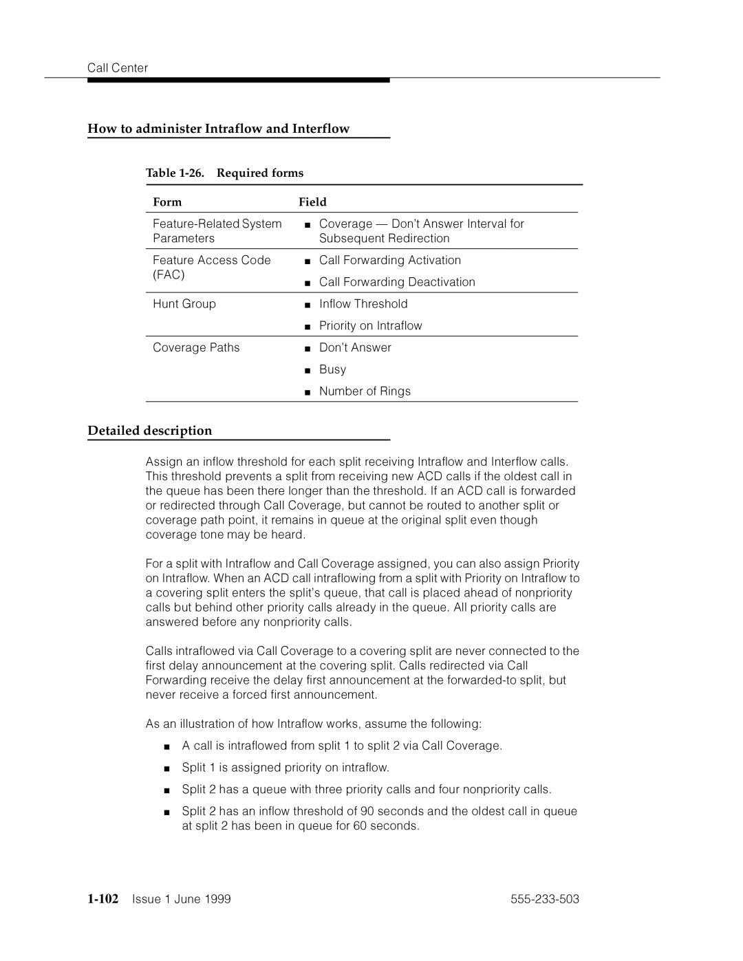 Avaya 555-233-503 manual How to administer Intraflow and Interflow, Required forms Form Field, 102’’¤F˜s˜¤mF˜snnn˜ 