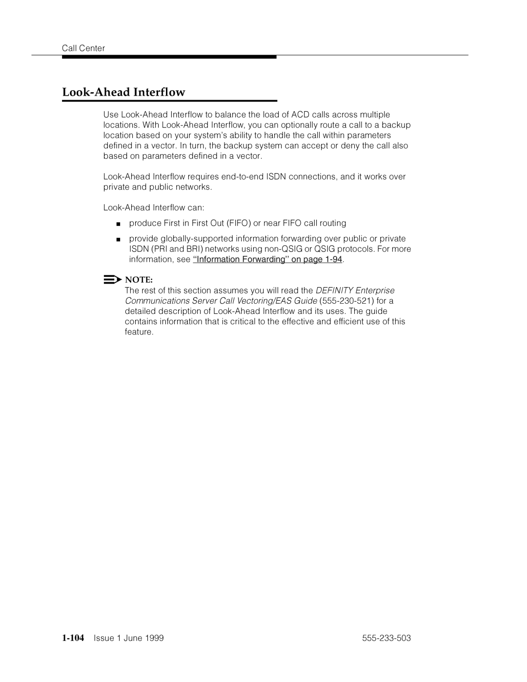 Avaya 555-233-503 manual Look-Ahead Interflow, 104’’¤F˜s˜¤mF˜snnn˜ 